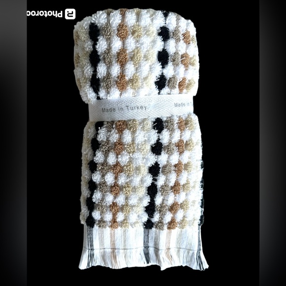 Brooks Brothers Premium Turkish Cotton Tip Towels 2 pc Black White Tan Beige NWT - Picture 5 of 7